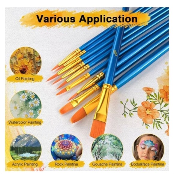 Paint Brushes 10 pieces Round Pointed Tip Artist Paintbrushes NWT - Picture 8 of 14